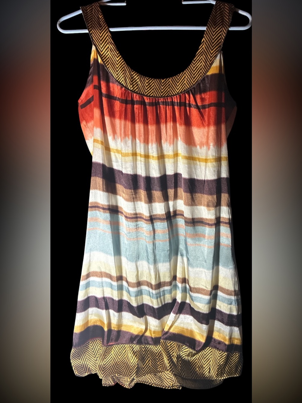 BCBGMAXAZRIA Boho Striped Tank Dress with Chevron Trim - Size M - Picture 2 of 5